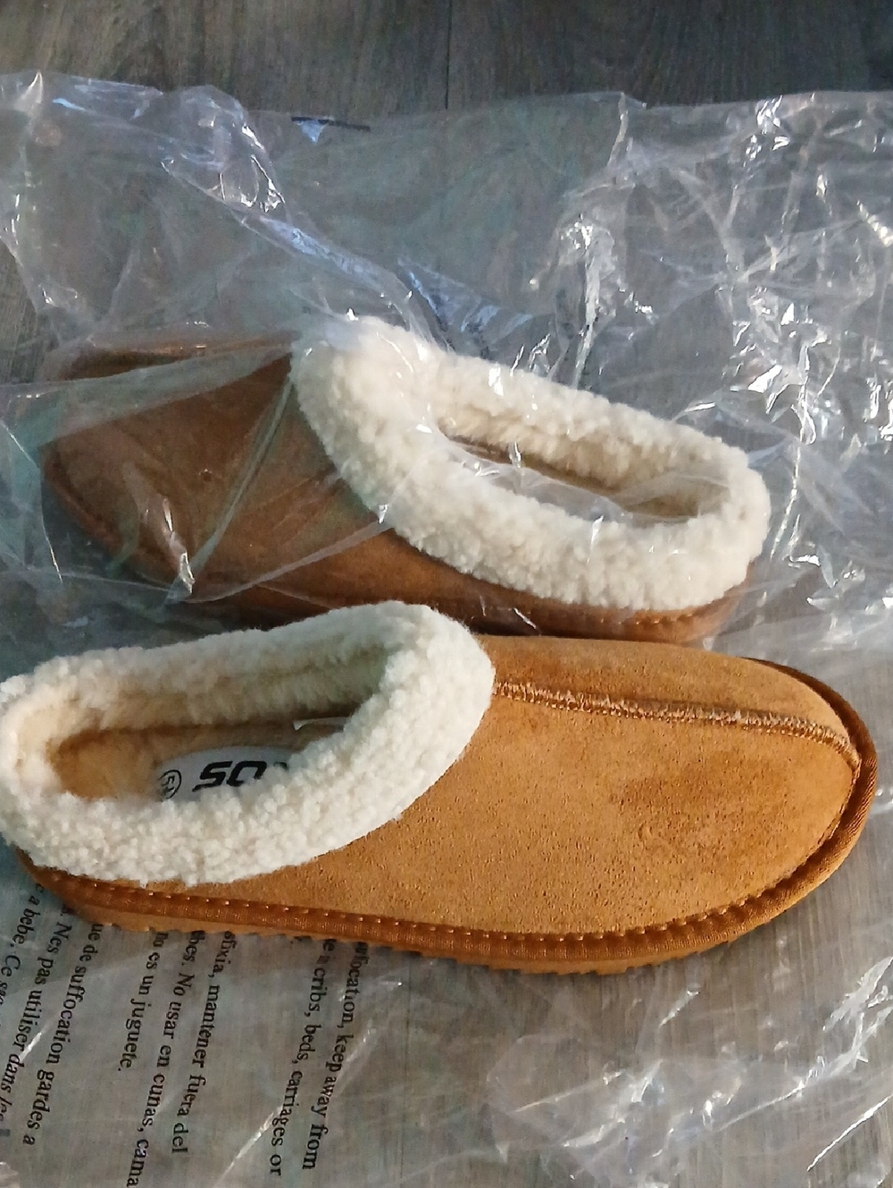 Soda Chestnut Brown Suede-Look Slip-On Slippers with Cream Sherpa